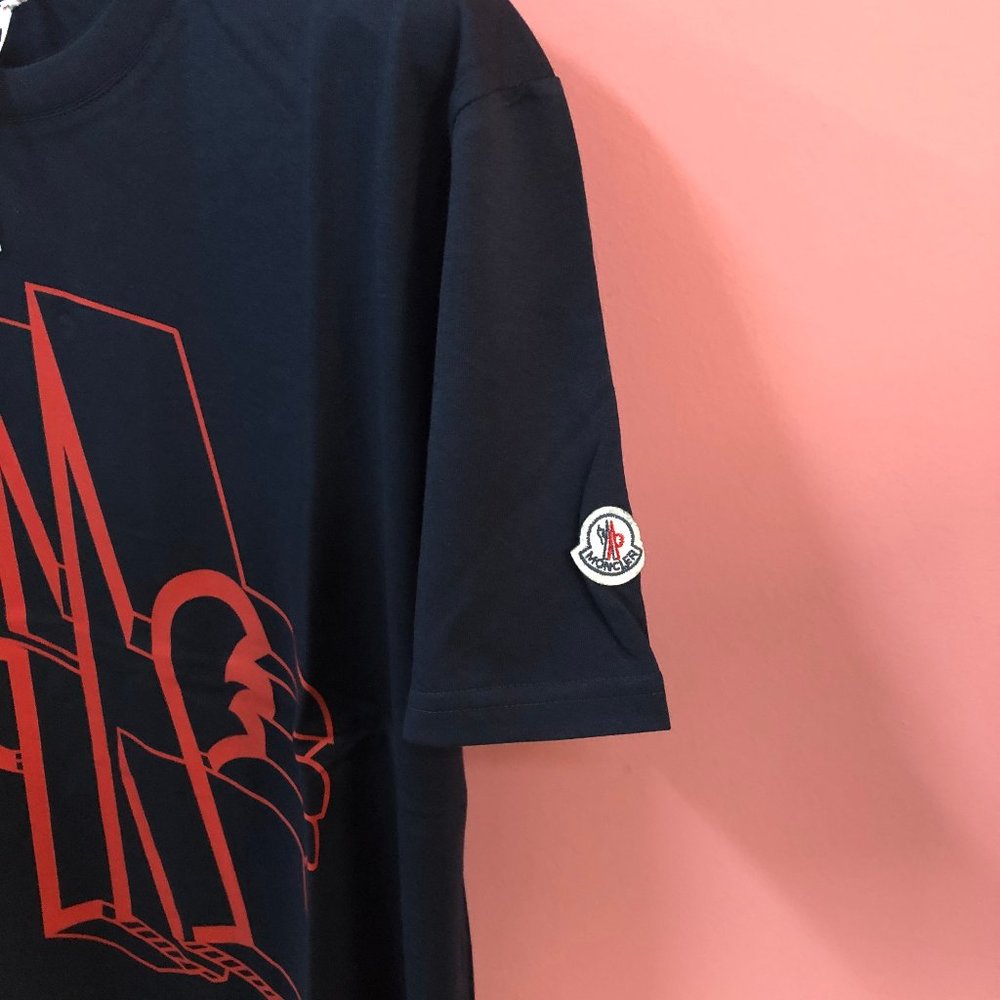 Moncler Men Chest Printed Logo Dark Navy T-Shirt L